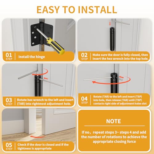 Luxbaro 3 Pack Self Closing Door Hinges 4 Inch, Adjustable Tension, Black - color: Matte Black-1/4'', size: 4" 3 Pack