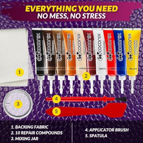 COCONIX Leather & Vinyl Repair Kit for Furniture, Car Seats, Sofas & Marine