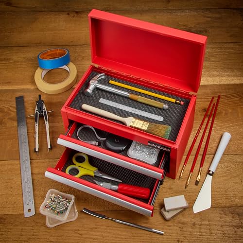 Mini Tool Box - Metal Tool Chest with 2 Drawers & PVC Drawer Liners - Red - color: Red