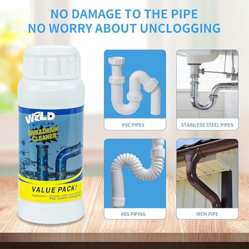 Wild Tornado Pipe Dredge,Powerful Sink Cleaner Powder Fast Foaming for Kitchen Toilet Pipeline Quick Cleaning Tool（2pcs）