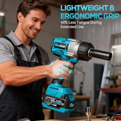 1/2 Inch Cordless Impact Wrench, 900 Ft-lbs (1200 N·m) High Torque Brushless Impact Driver Gun, 2300 RPM, 2×4.0 Ah Batteries, LED Light, 4 Sockets, Variable Speed Power Tool for Car & Tire Removal - size: Large