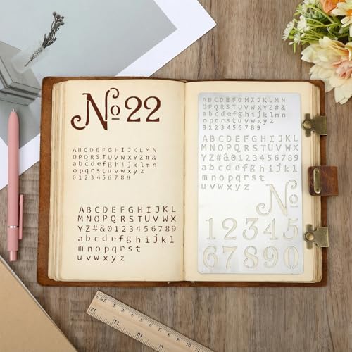 Metal Stencils for Wood Burning, 2 Pcs Stencils for Engraving Pen & Wood Burning, 4x7 Inch Reusable Alphabet Number Font Templates for Metal Leather Glass DIY Crafts