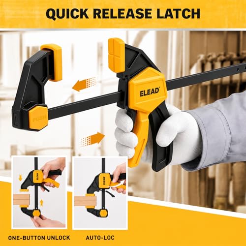 10-Piece Bar Clamps for Woodworking, 4PCS 6-inch & 2PCS 12-inch One-Handed F Clamp/Spreader with 132 LBS Load Limit, Spring Clamps, 90° Angle Clamp, Quick Release Grip - style: 10-Piece