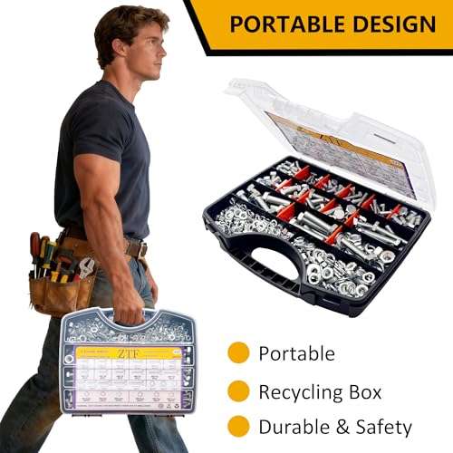 ZTF 432pcs Nuts and Bolts Assortment Kit,M6 M8 M10 Heavy Duty Bolts and Nuts Kit, M6x1.0 M8x1.25 M10x1.25 (12mm to 45mm) Hex Bolts and Nuts Kit, Fully Threaded Machine Screw Sets - color: White
