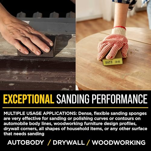 Dura-Gold 36 Grit 4-Sided Hand Sanding Block Sponges, 3.9" x 2.75" x 1" - style: 36 Grit