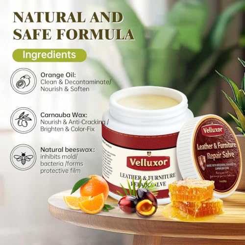 Furniture Salve for Leather (8oz), Polisher, Moisturizer and Restorer for Couches and Furniture - Conditioner for Leather, Wood, Bags, Car Seats, Jackets, Vinyl, Leather Repair Salve