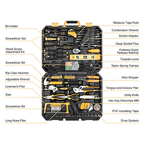 DEKOPRO 228 Piece Socket Wrench Auto Repair Tool Combination Package Mixed Tool Set Hand Tool Kit with Plastic Toolbox Storage Case - color: Yellow
