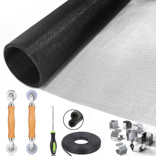 King&Charles Window Screen Replacement, 6in1 Window Screen Door Repair Kit - color: Black, size: 48"×118"