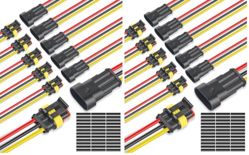 NAOEVO 3 Pin Connector Waterproof, 16 AWG 3 Wire Connectors, 6 Kits (Pack of 2) - size: 3 Pin (Pack of 2)