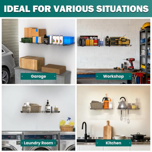 EVERHANGER Garage Wall Shelves 12x24 Inch, Wall Mounted Storage Shelf - color: Black