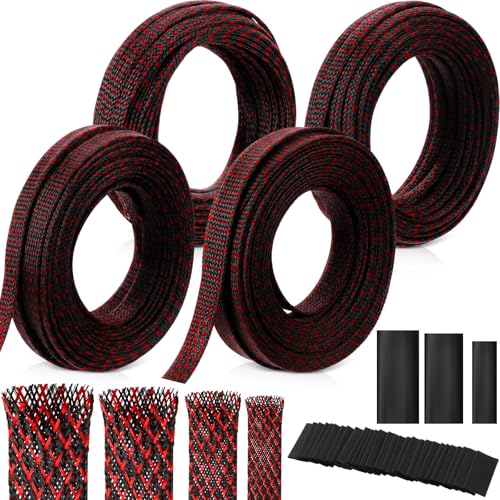 Tatuo 151 ft Braided Cable Sleeve Expandable Wire Sheathing(Red, Black) - color: Red, Black, size: 151 ft
