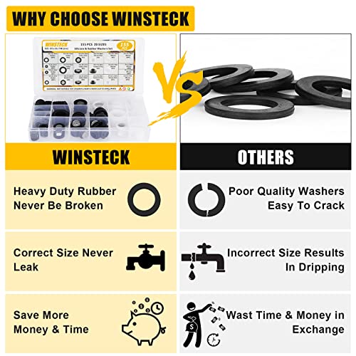 155 PCS Rubber & Silicone Hose Washers Kit, 20 Sizes with Screen Filter - size: 155PCS