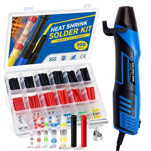 350W Mini Heat Gun Kit, 300PCS 10-26 AWG Waterproof Solder Seal Wire Connectors & 3:1 Shrink Tube Kit, Portable Hot Air Gun with 2-Temp Max 752°F (400°C) for Automotive, Marine, Wiring Repair - size: 300pcs (with heat gun)