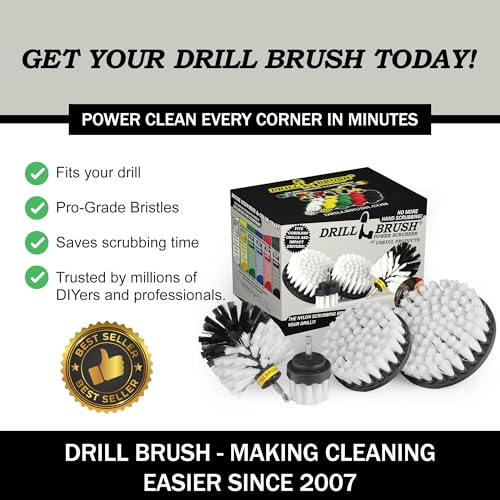 White Soft Interior Car Detailing Drill Brush Set - Nylon Auto Scrubber