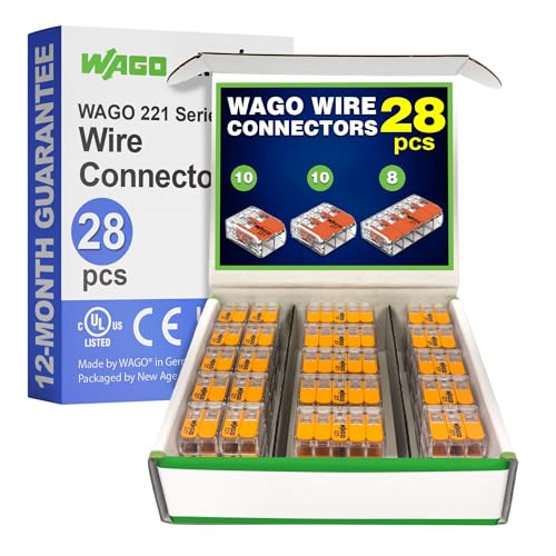 WAGO 221 Series 28pc Compact Splicing Wire Connectors | Includes (10x 221-412) (10x 221-413) (8X 221-415) | WAGO Wire Connectors | Electrical Splicing Lever Nuts | 221 Series Lever Nuts | 2-3-5 Ports - style: NAA221-28