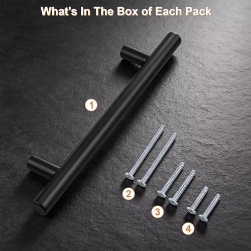 Probrico 30 Pack Holes Centers(128mm) 5Inch Flat Black Cabinet Pulls, Stainless Steel Dresser Drawer Handles, Euro T Bar 7.5inch Length Pull Handle for Kitchen Cabinets - size: Center to Center: 5 inch