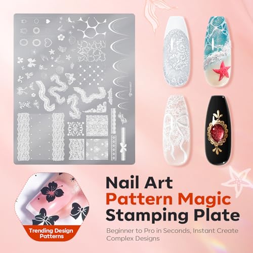 modelones 16Pcs Nail Stamping Kit French Tip Stamper Lace Nail Stamp Plate - color: A1 Romantic Lace