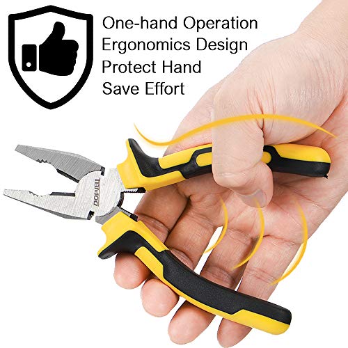 DOWELL Lineman's Pliers, Wire Cutter Heavy Duty, 7 Inch | 7-inch combination pliers, nickel-chromium steel, induction-hardened cutter, machined jaws, ergonomic grips, ANSI certified - size: 7" Lineman's Pliers