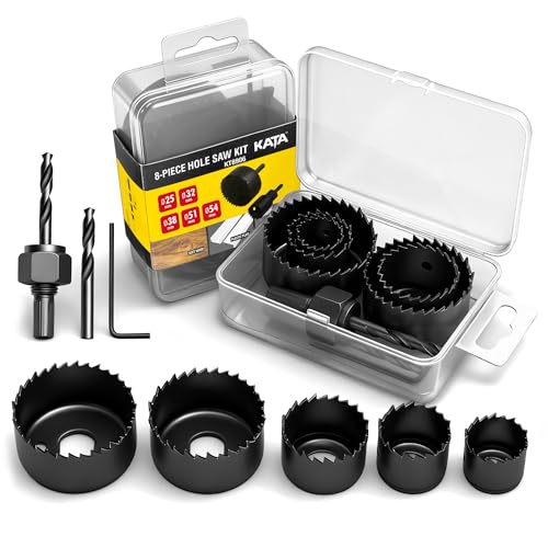 KATA 8PCS Hole Saw Kit 1" to 2-1/8" for Wood, Drywall, PVC, Plastic in Case - color: 8 PCS-Black
