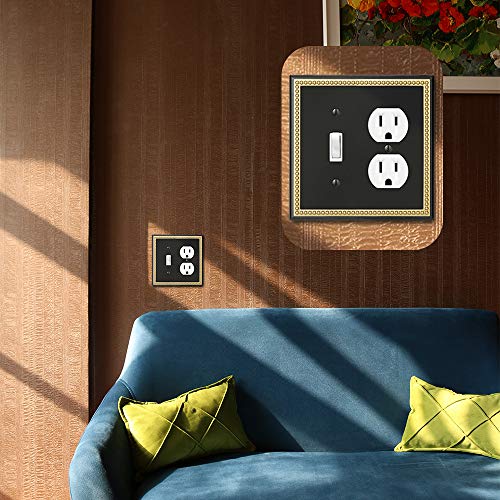 Pearled Frame Decorative Wall Plate Switch Plate Outlet Cover (Toggle/Duplex, Black & Dark Golden) - style: Toggle/Duplex