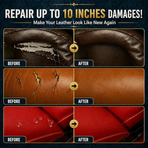 Vigorder Leather Repair Kit for Furniture, Vinyl Repair Kit for Car Interior, Sofa, Purse and Jacket, Restore Any Material with Super Easy Instructions to Fix Scratches, Tears, Holes, Peeling