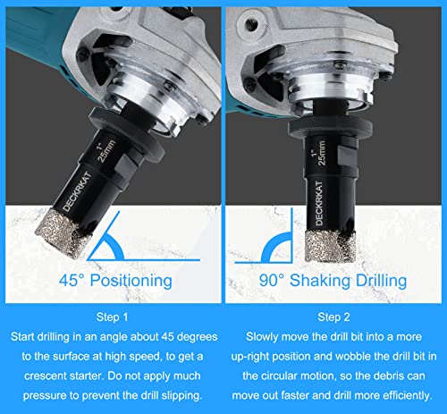 Dry Diamond Core Drill Bits 1 inch with Slots 25mm Diamond Hole Saws, with 5/8-11 Thread to 3/8” Hex Shank Adapter Fit Both Angle Grinders & Electric Drills for Porcelain Granite Tiles Brick Concrete - size: 1”（25mm）