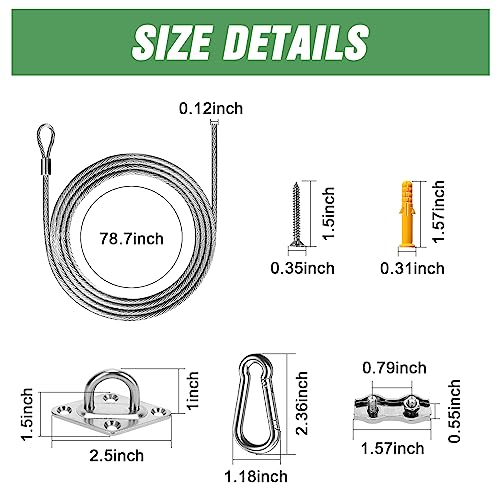 UIRWAY Shade Sail Hardware Winch Set Kit, 60Pcs Stainless Steel Hardware Kit for Rectangle Triangle Canopy, Heavy Duty Anti-Rust Hardware Kit Set for Outdoor Garden Patio(Ratchet Winch +304 Wire Rope) - size: 60 pcs - Ratchet Winch