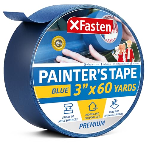 XFasten Professional Blue Painters Tape, Multi-Use, 3 Inches x 60 Yards Blue Tape - Sharp Edge Line Technology, Produces Sharp Lines | Residue-Free and Artisan Grade Wall Trim Tape - size: 3 Inches x 60 Yards (Single Pack)