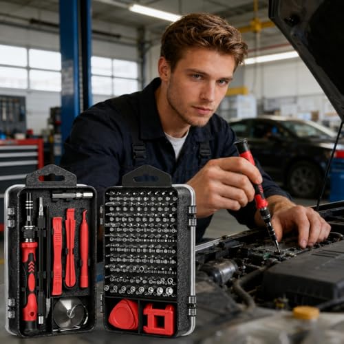 Screwdriver Set Precision Repair Tool Kit with Magnetic Bits and Storage Case for Electronics and Household Use - color: Red