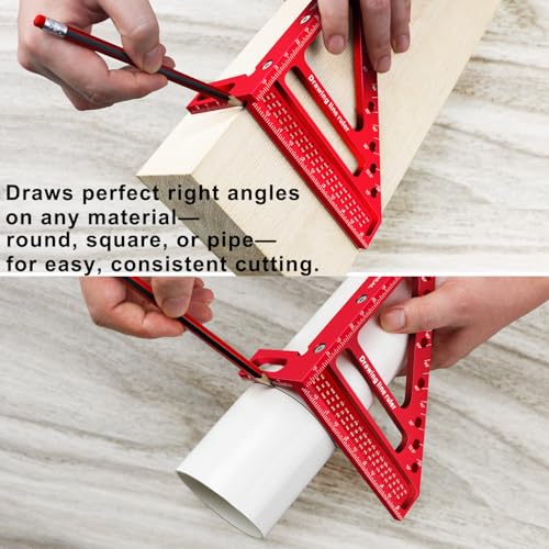 Large Carpenter Square 6.5''x5.79''Protractor Ruler with 3D Multi-Angle Measuring and Scribing Features with Anti-Lost Pin for Accurate Woodworking & Construction - color: Red