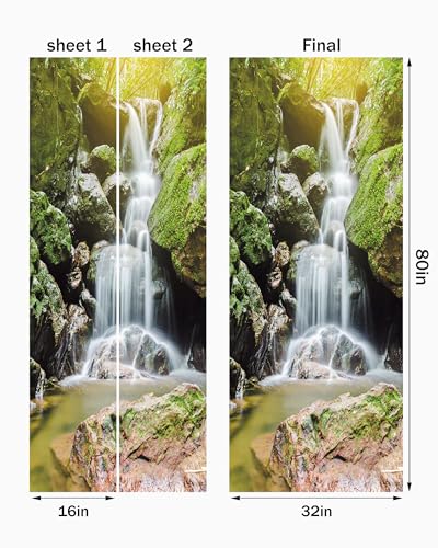 FLFK Door Mural Sticker - Waterfall,Peel and Stick,Combined Size 32"x80",Split into 2 Pieces - color: Dt294, size: 32"x80"
