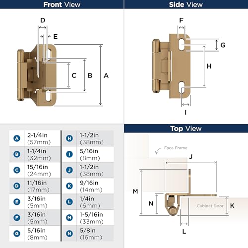 Amerock 1 Pair 1/4" Overlay Champagne Bronze Partial Wrap Cabinet Hinge - color: Champagne Bronze, size: 1/4 Inch (6 mm) Overlay