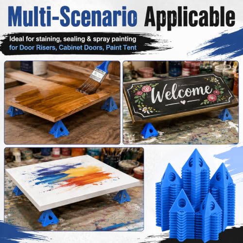 RUGLAMZHIP 40pcs Painters Pyramids, Painters Pyramid Stands (Blue) | Painter's Stands & Mini Tripods for Door Risers, Cabinet Doors, Paint Tent, Woodworking Tools, Cabinet Pouring Accessories - style: Blue-40pcs