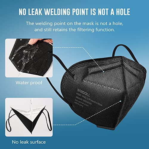 WWDOLL KN95 Face Mask 25 Pack, 5-Layers Breathable Disposable KN95 Masks - color: Black