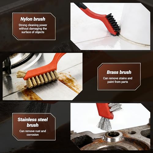 12 pcs Wire Brushes Set, Nylon/Brass/Stainless Steel Bristles - color: combo pack