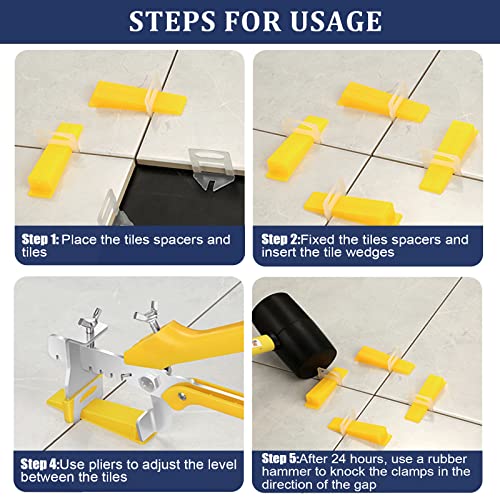 Tile Leveling System with Tile Plier and Rubber Mallet Tile Leveler Tool | 1000 Piece Tile Spacers Clips and 200 Piece Reusable Wedges Kits for Tile and Stone Installation (1/16 Inch) - size: 1/16