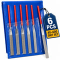 Drilax 6-Pc Diamond File Set, Flat Hand Files (40–600 Grit) Heavy-Duty Diamond Sharpening & Finishing Tools for Glass, Jewelry, Stone, Metal Precision Craft Files for DIY, Workshop & Professional Use