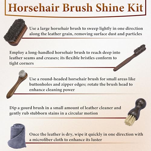 5 PCS Leather Brush Car Detailing, Horse Hair Brush, Car Cleaning Supplies - color: 5 Pcs