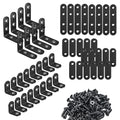 weiwei 48 PCS Stainless Steel L Brackets & Straight Brackets, Multi-Size Angle Bracket Mending Plate, Sturdy Corner Bracket Flat Braces Combo Set with Screws for Wood Shelves Furniture Cabinet DIY - style: Combination 2