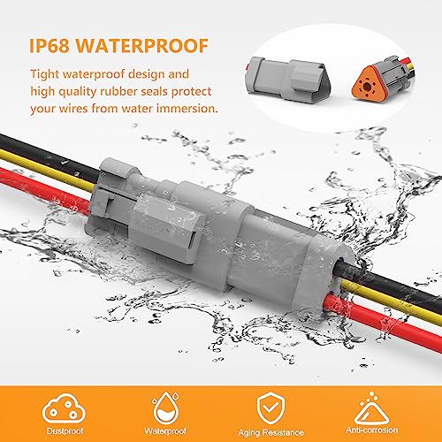 Newdeli Deutsch 3 Pin Connector Kit Waterproof Electrical Connector 16 AWG Male and Female Automotive Wire Connectors for Car Truck Boat, Dt Connector 6 Sets - size: DT Connector 6 Sets 3 Pin