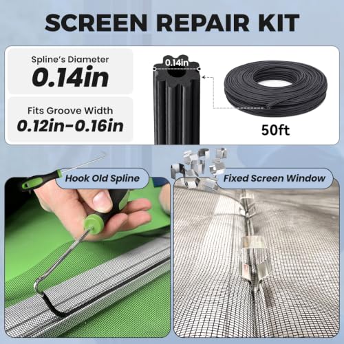 King&Charles Window Screen Replacement, 6in1 Window Screen Door Repair Kit - color: Black, size: 48"×118"