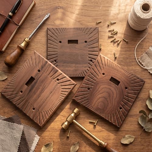 DoubleFill 4 Pcs Walnut Wood Switch Cover,14 * 14.2cm,Blank 1 Toggle - color: Blank 1 Toggle, size: 14.2 x 14 cm