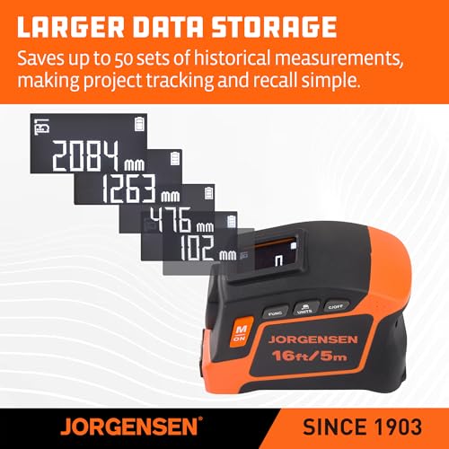 JORGENSEN Digital Tape Measure,16Ft Rechargeable Digital Measuring Tape