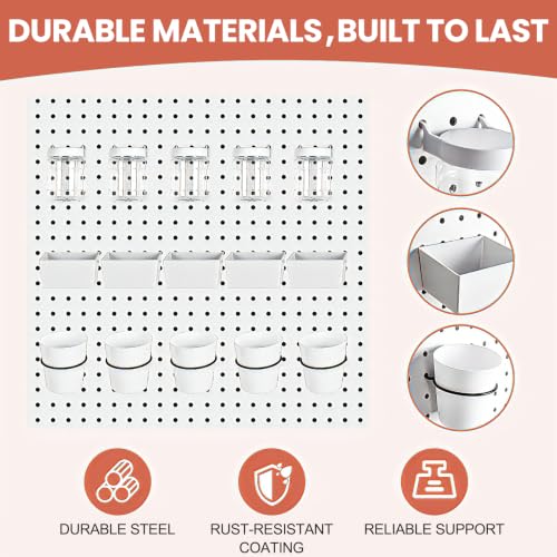 15PCS Pegboard Organizer Accessories, 5 Clear Storage Jars with Lids, 5 Bins and 5 Hanging Cups, Pegboard Containers for Garage, Workshop, Craft Room, Office and Home Organization