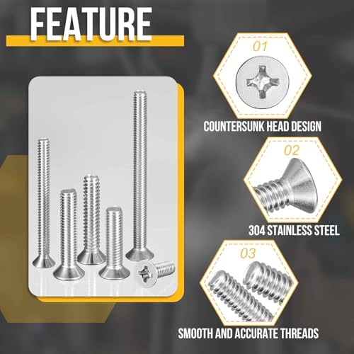 DTGN #4-40x3/8 Phillips Flat Head Machine Screw 304 Silver 50PCS - color: Silver, size: #4-40x3/8"