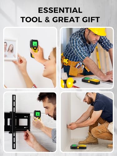 Mecurate 5-in-1 Stud Finder Wall Scanner for Studs, Metal & Live AC Wires - color: Yellow