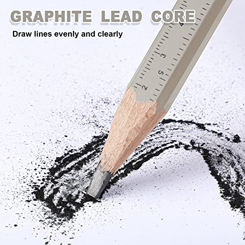Honoson 200 Pcs Flat Construction Pencils with Printed Ruler Wood Graphite 2 Pcs Carpenter Pencil Sharpener for Woodworking Marking Tool(White) - color: White