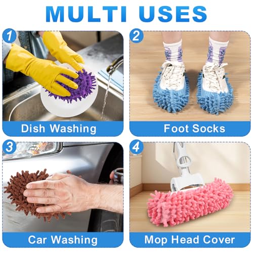 Mop Slippers Shoes, 5 Pairs (10 Pieces) Microfiber Shoe Covers - color: A-purple, Green, Pink, Blue, Orange 10 Pack