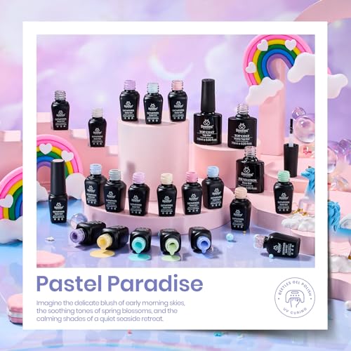 Beetles Gel Nail Polish Set with Base Glossy Matte Top Coat Macaron Gel | 20 Colors Pastel Pink Purple Blue Yellow Glitter Shades with Soak-Off UV LED Formula for DIY Nail Art - color: Pastel Paradise