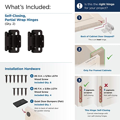 Amerock 1 Pair 3/8" Inset Oil-Rubbed Bronze Self-Closing Wrap Hinge - color: Oil Rubbed Bronze, size: 3/8 Inch (10 mm) Inset
